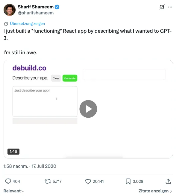 Screenshot of the original Twitter post from 2020